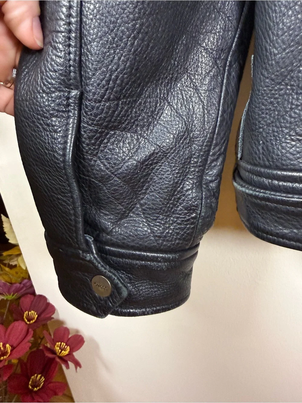 GUESS Men’s S Black Genuine Leather Full Zip Jacket 100% Leather Y2K